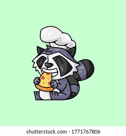 CUTE RACOÓN CON CHEF QUE COME PIZZA
