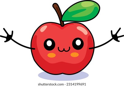 A cute rad cartoon apple with open arms and a happy expression on a white background