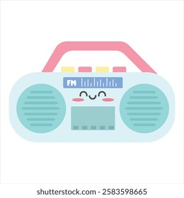 Cute radio element in kawaii style. Suitable for clip art, stickers, flat design graphic illustration