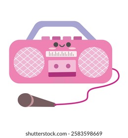 Cute radio element in kawaii style. Suitable for clip art, stickers, flat design graphic illustration