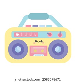 Cute radio element in kawaii style. Suitable for clip art, stickers, flat design graphic illustration