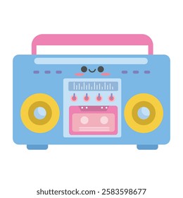 Cute radio element in kawaii style. Suitable for clip art, stickers, flat design graphic illustration