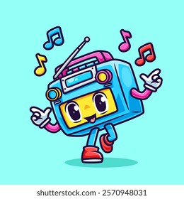 Cute Radio Tape Dancing Cartoon Vector Icon Illustration. 
Music Technology Icon Concept Isolated Premium Vector. Flat 
Cartoon Style 