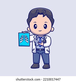 Cute Radiologist Doctor Holding X-ray Rontgen Cartoon Vector Icon Illustration. People Medical Icon Concept Isolated Premium Vector. Flat Cartoon Style