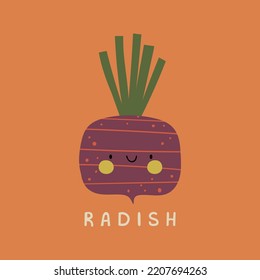 cute radish cartoon drawing as vector for kids fashion