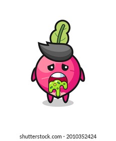 the cute radish character with puke , cute style design for t shirt, sticker, logo element