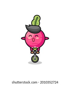 The cute radish character is riding a circus bike , cute style design for t shirt, sticker, logo element