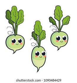 Cute radish characters. Vector set