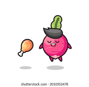 cute radish floating and tempted because of fried chicken , cute style design for t shirt, sticker, logo element