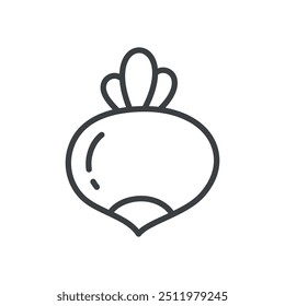 Ícone de rabanete bonito. Ilustração monocromática desenhada à mão de um vegetal isolado em um fundo branco. Vetor 10 EPS.