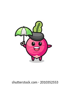 cute radish illustration holding an umbrella , cute style design for t shirt, sticker, logo element