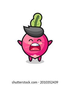 cute radish mascot with a yawn expression , cute style design for t shirt, sticker, logo element