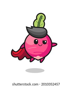 cute radish superhero character is flying , cute style design for t shirt, sticker, logo element
