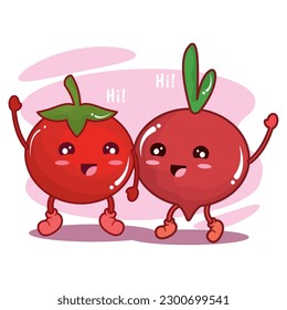 Cute radish and tomato vegetable Vector