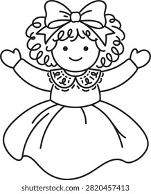 Cute Rag Doll Cartoon Line Art Illustration