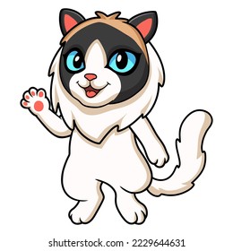 Dibujo de un gato de muñeca de trapo lindo ondeando la mano