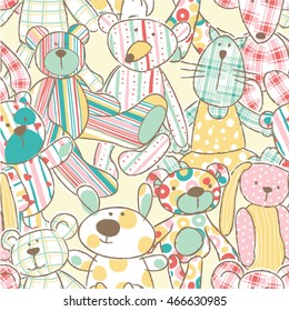 Cute rag toys vector seamless pattern