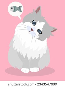 a cute Ragdoll cat thinking of fish