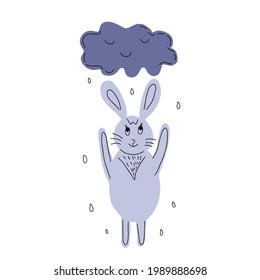cute rain cloud and bunny. Doodle style vector illustration