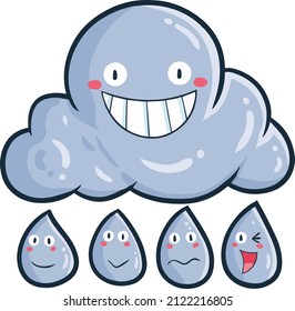 Cute rain cloud happy family cartoon illustration