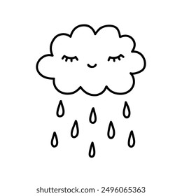 Cute rain cloud isolated on white background. Vector hand-drawn illustration in doodle style. Perfect for decorations, logo, various designs.