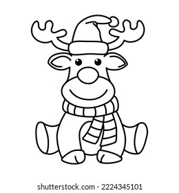 Cute rain deer bells cartoon characters vector illustration. For kids coloring book.