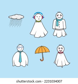 cute rain doll with various expressions