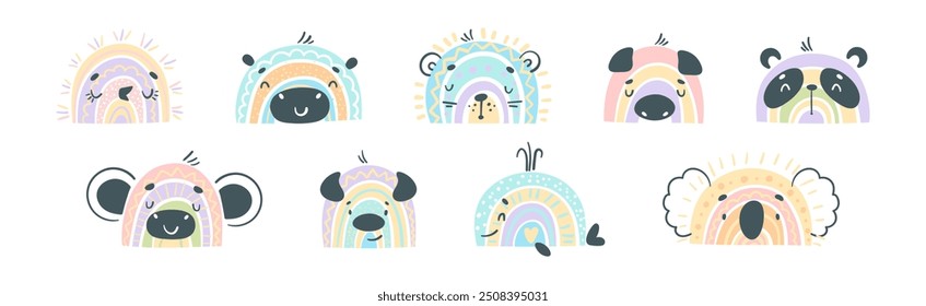 Animal lindo del arco iris para el sistema infantil del Vector del vivero