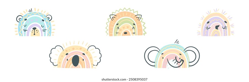 Cute Rainbow Animal for Childish Nursery Vector Set