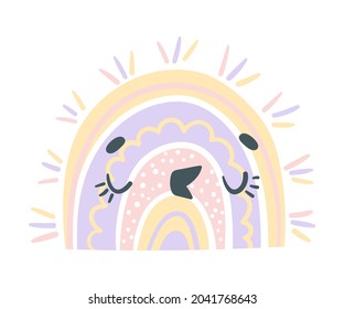 Cute Rainbow Bird for Childish Nursery Decor Vector Illustration