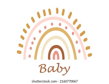 Cute rainbow in boho style for decorating the children room. Vector bed illustration on an isolated background for printing postcards, posters, banners, wallpapers, stickers.