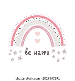 Cute rainbow boho style with lettering card Hand drawn lettering quote in cute calligraphy style. Slogan for print and poster design. Vector illustration