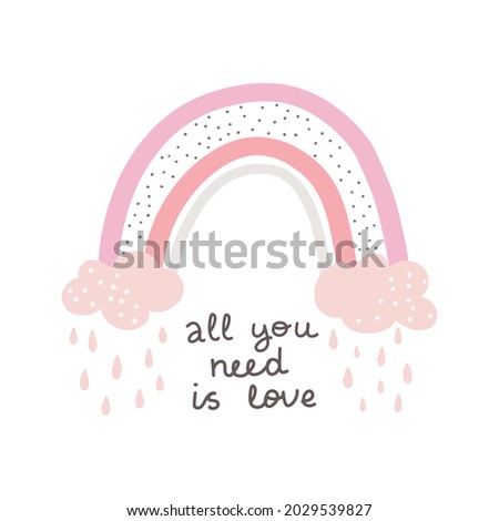 Cute Rainbow boho style with lettering card Hand drawn lettering quote in cute calligraphy style. Slogan for print and poster design. Vector illustration