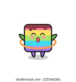 cute rainbow cake cartoon is playing hula hoop , cute style design for t shirt, sticker, logo element