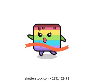 cute rainbow cake illustration is reaching the finish , cute style design for t shirt, sticker, logo element