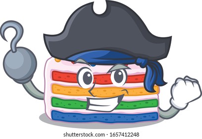 Cute rainbow cake mascot design with a hat