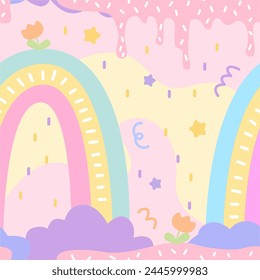 cute rainbow candy island pastel girly seamless background for kids wallpaper