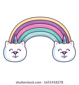 cute rainbow with cats unicorns isolated icon vector illustration design