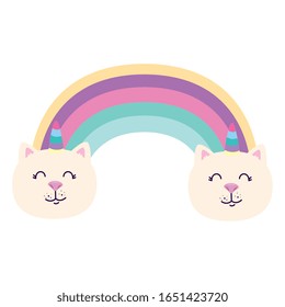arco iris lindo con gatos unicornios aislado icono ilustración vectorial diseño