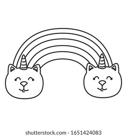 cute rainbow with cats unicorns line style icon vector illustration design