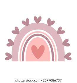 Cute rainbow clipart. Valentines day clipart. Valentine rainbow in cartoon flat style. Hand draw vector illustration