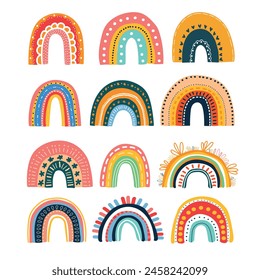 Cute rainbow cliparts. Children's illustrations.
