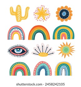Cute rainbow cliparts. Children's illustrations.