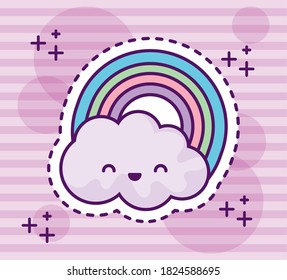 cute rainbow with cloud kawaii style vector illustration design