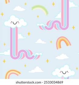 cute rainbow and cloud pastel pattern background