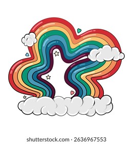 Cute rainbow and clouds with hearts and stars