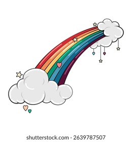 Cute rainbow and clouds with hearts and stars