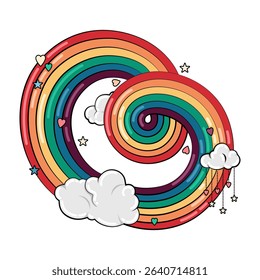 Cute rainbow and clouds with hearts and stars
