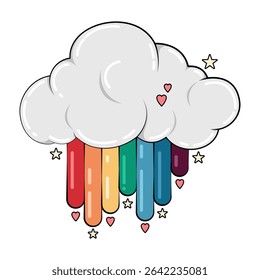 Cute rainbow and clouds with hearts and stars