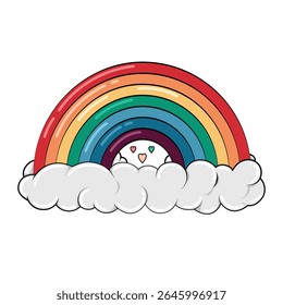 Cute rainbow and clouds with hearts and stars